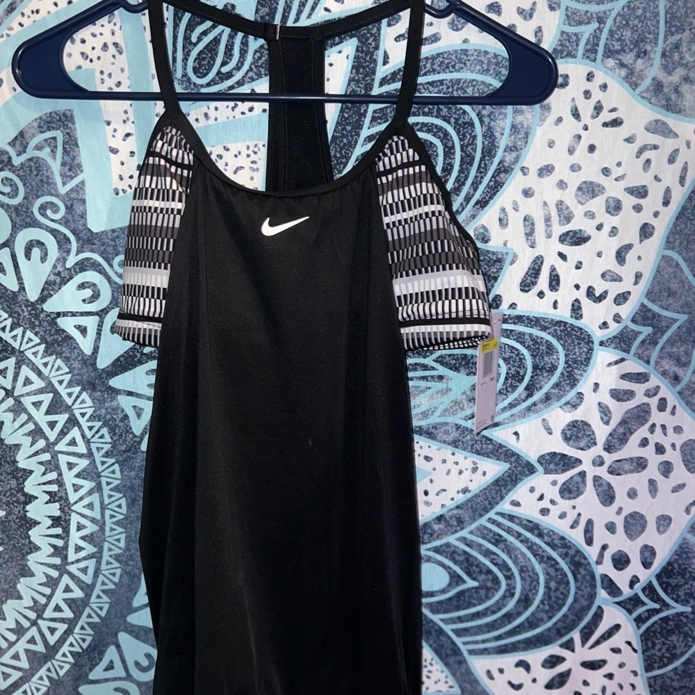 Nike Black Ribbed Cut Out Swim Top